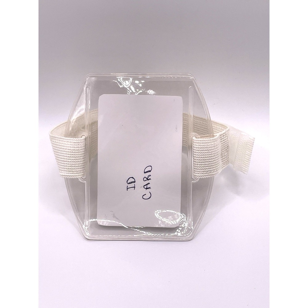 41 Arm Band ID Badge Holders Clear Vinyl White Elastic Straps Bulk Lot NEW